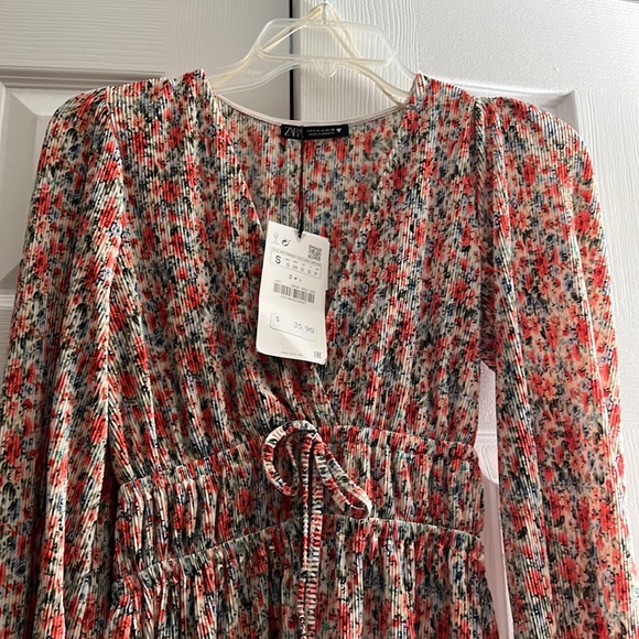 Zara floral print front ribbon mini dress size small nwt - Picture 2 of 4